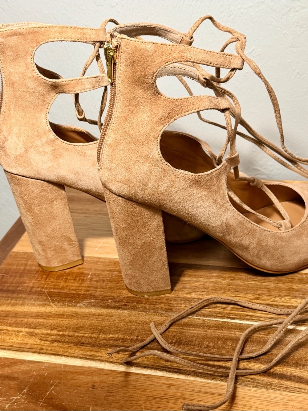 Steve Madden Beige/Tan Suede Lace-Up Block Heel Pumps - Picture 4 of 15